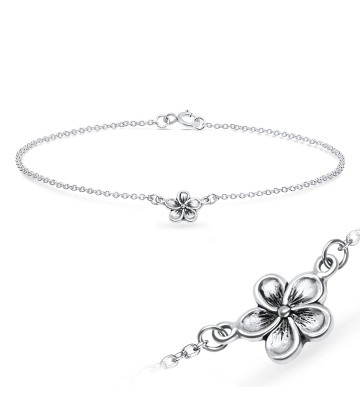 925 Sterling Silver Flower Bracelet BRS-725 